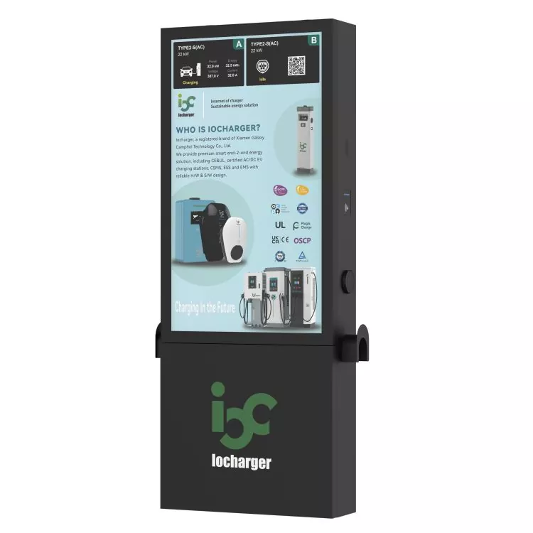 2x22KW Floor-mounted OCPP EV Charging Station with 55″ Advertising Screen